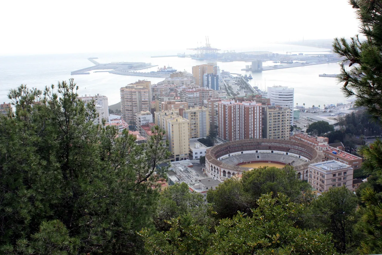 The Mediterranean, port and coastline of Málaga viewed from Gibralfaro